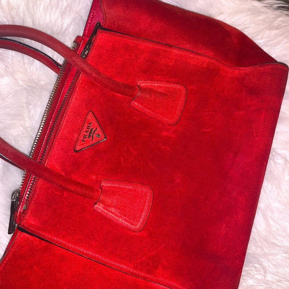 Warm Red Suede Prada Tote Bag
